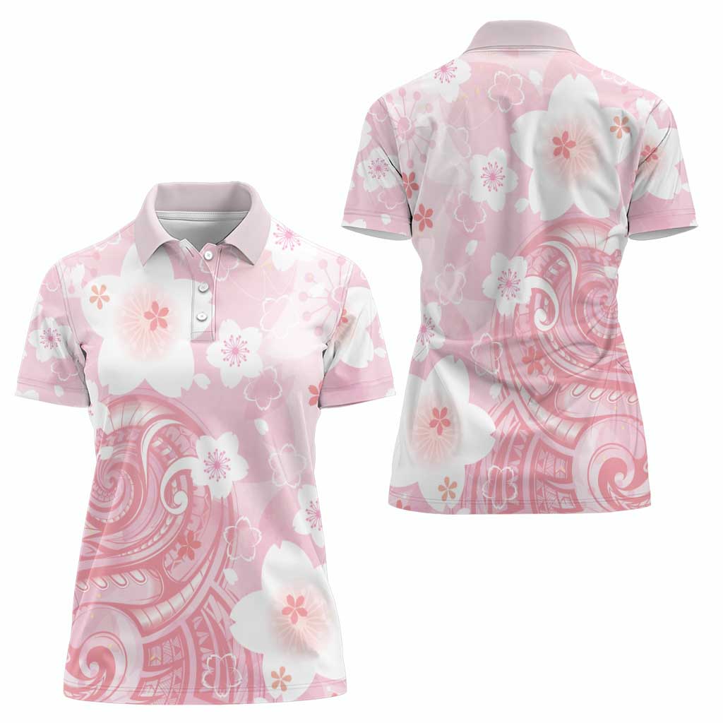 Japan Sakura Floral with Polynesian Vibe Women Polo Shirt