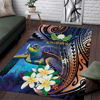 Marshall Islands Kwajalein Atoll Area Rug Plumeria Sea Turtle with Polynesian Tribal LT9 Blue - Polynesian Pride