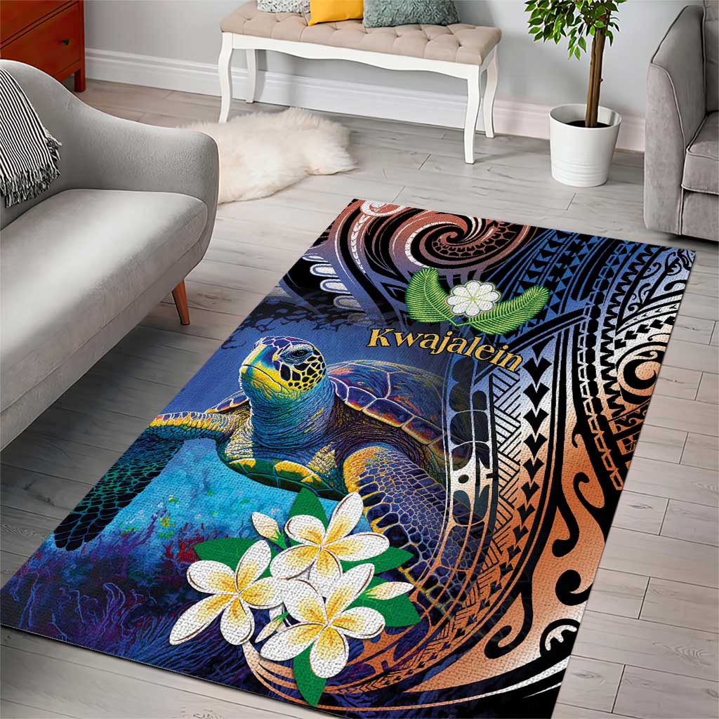Marshall Islands Kwajalein Atoll Area Rug Plumeria Sea Turtle with Polynesian Tribal LT9 - Polynesian Pride