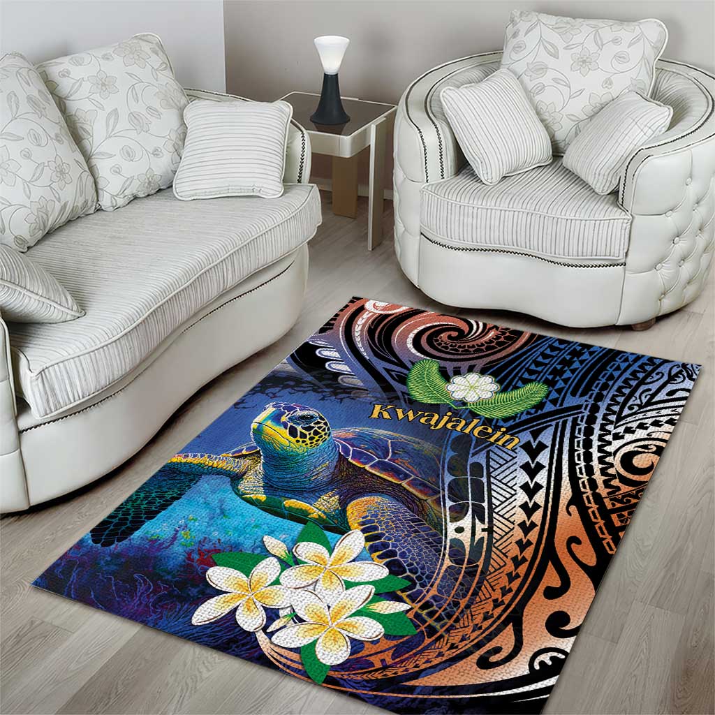 Marshall Islands Kwajalein Atoll Area Rug Plumeria Sea Turtle with Polynesian Tribal LT9 - Polynesian Pride
