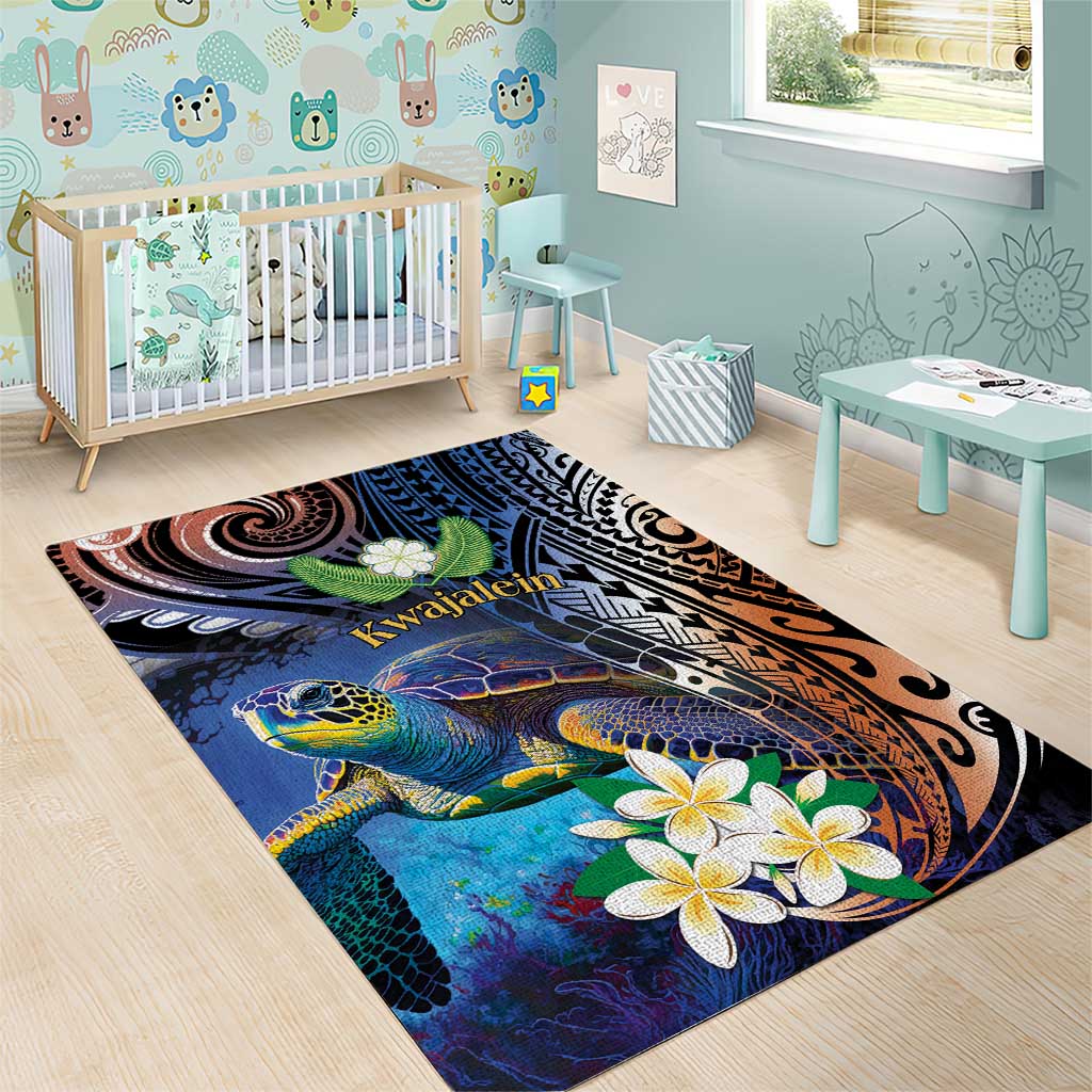 Marshall Islands Kwajalein Atoll Area Rug Plumeria Sea Turtle with Polynesian Tribal LT9 - Polynesian Pride