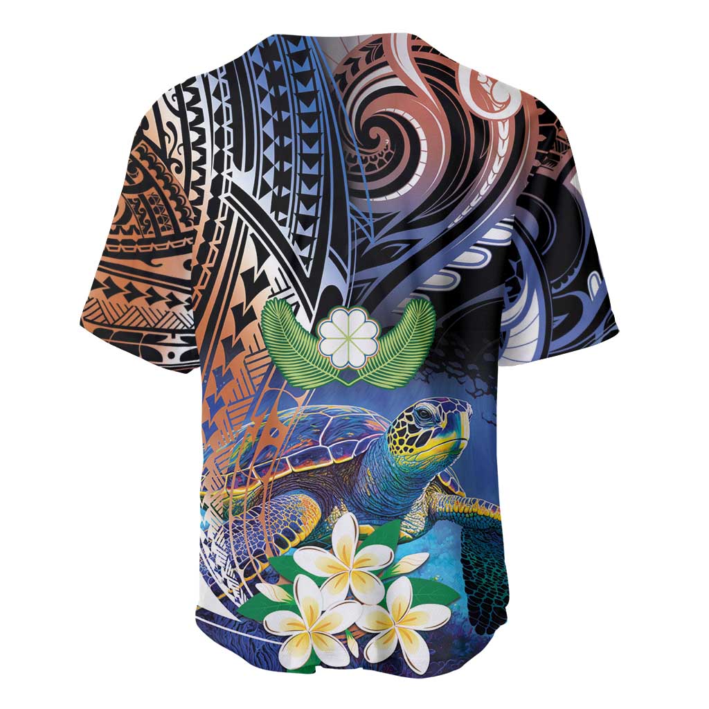 Marshall Islands Kwajalein Atoll Baseball Jersey Plumeria Sea Turtle with Polynesian Tribal