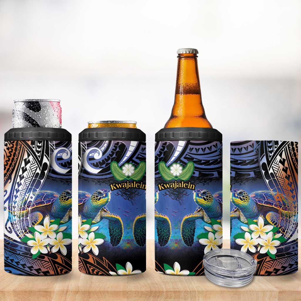 Marshall Islands Kwajalein Atoll 4 in 1 Can Cooler Tumbler Plumeria Sea Turtle with Polynesian Tribal LT9 - Polynesian Pride