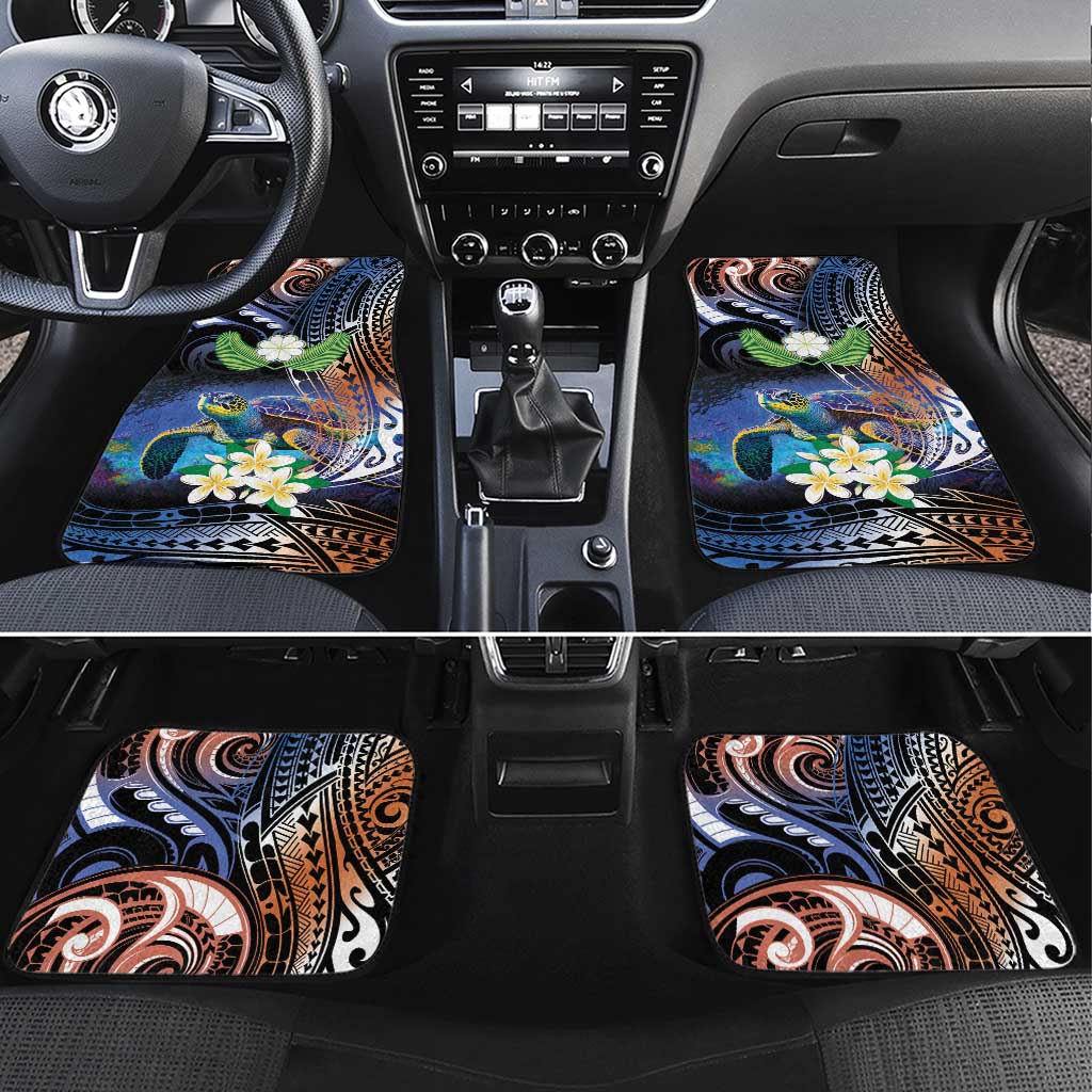 Marshall Islands Kwajalein Atoll Car Mats Plumeria Sea Turtle with Polynesian Tribal LT9 Set 4pcs Blue - Polynesian Pride