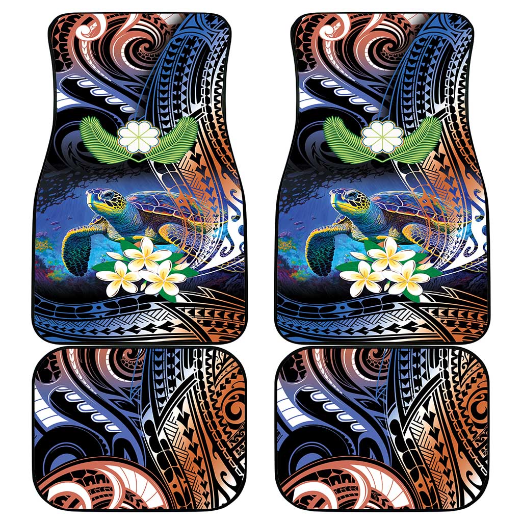 Marshall Islands Kwajalein Atoll Car Mats Plumeria Sea Turtle with Polynesian Tribal LT9 - Polynesian Pride