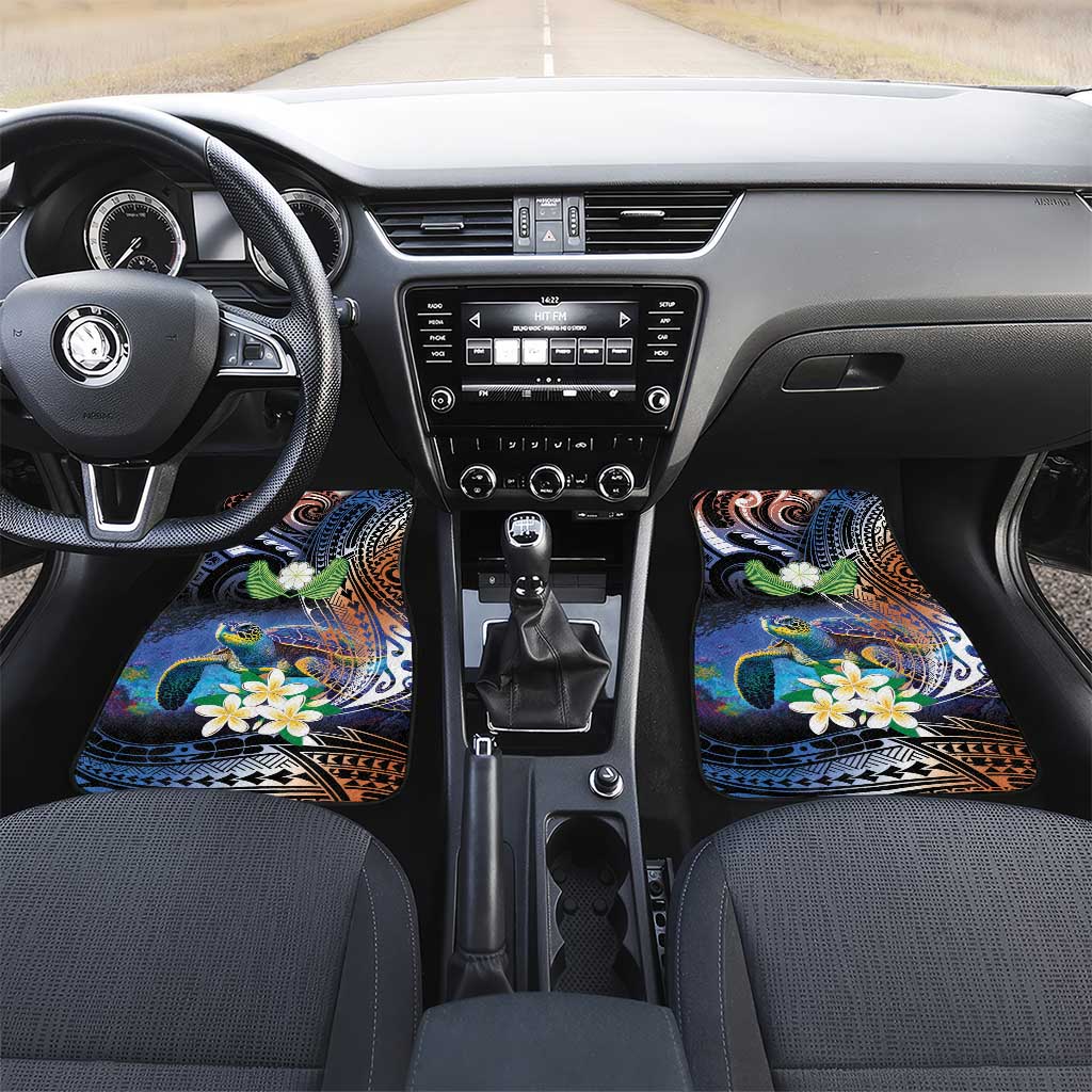 Marshall Islands Kwajalein Atoll Car Mats Plumeria Sea Turtle with Polynesian Tribal LT9 Set 2pcs - Front Blue - Polynesian Pride