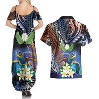 Marshall Islands Kwajalein Atoll Couples Matching Summer Maxi Dress and Hawaiian Shirt Plumeria Sea Turtle with Polynesian Tribal LT9 - Polynesian Pride