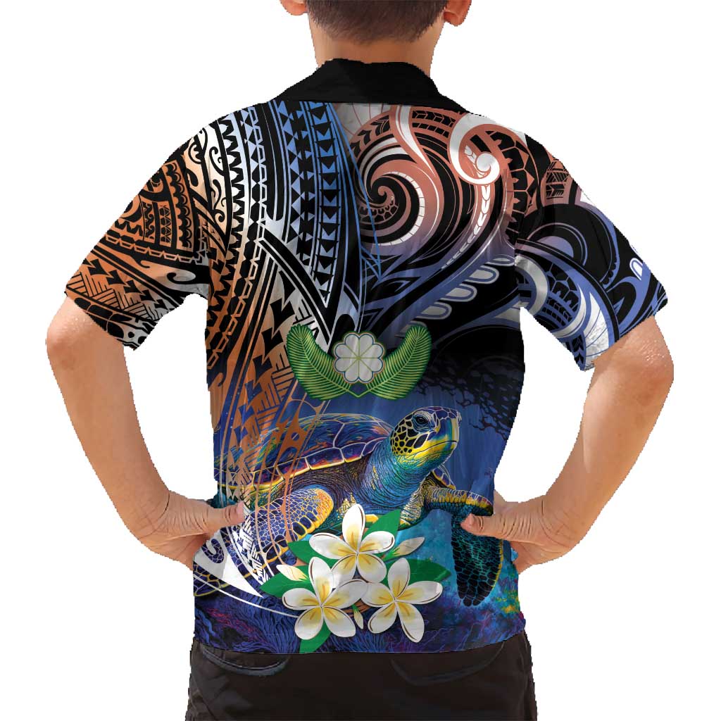 Marshall Islands Kwajalein Atoll Family Matching Long Sleeve Bodycon Dress and Hawaiian Shirt Plumeria Sea Turtle with Polynesian Tribal LT9 - Polynesian Pride