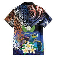 Marshall Islands Kwajalein Atoll Family Matching Long Sleeve Bodycon Dress and Hawaiian Shirt Plumeria Sea Turtle with Polynesian Tribal LT9 - Polynesian Pride