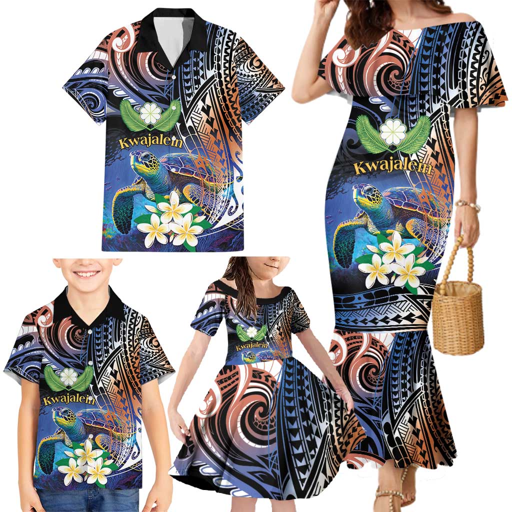 Marshall Islands Kwajalein Atoll Family Matching Mermaid Dress and Hawaiian Shirt Plumeria Sea Turtle with Polynesian Tribal LT9 - Polynesian Pride