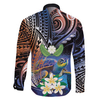 Marshall Islands Kwajalein Atoll Family Matching Off Shoulder Short Dress and Hawaiian Shirt Plumeria Sea Turtle with Polynesian Tribal LT9 - Polynesian Pride