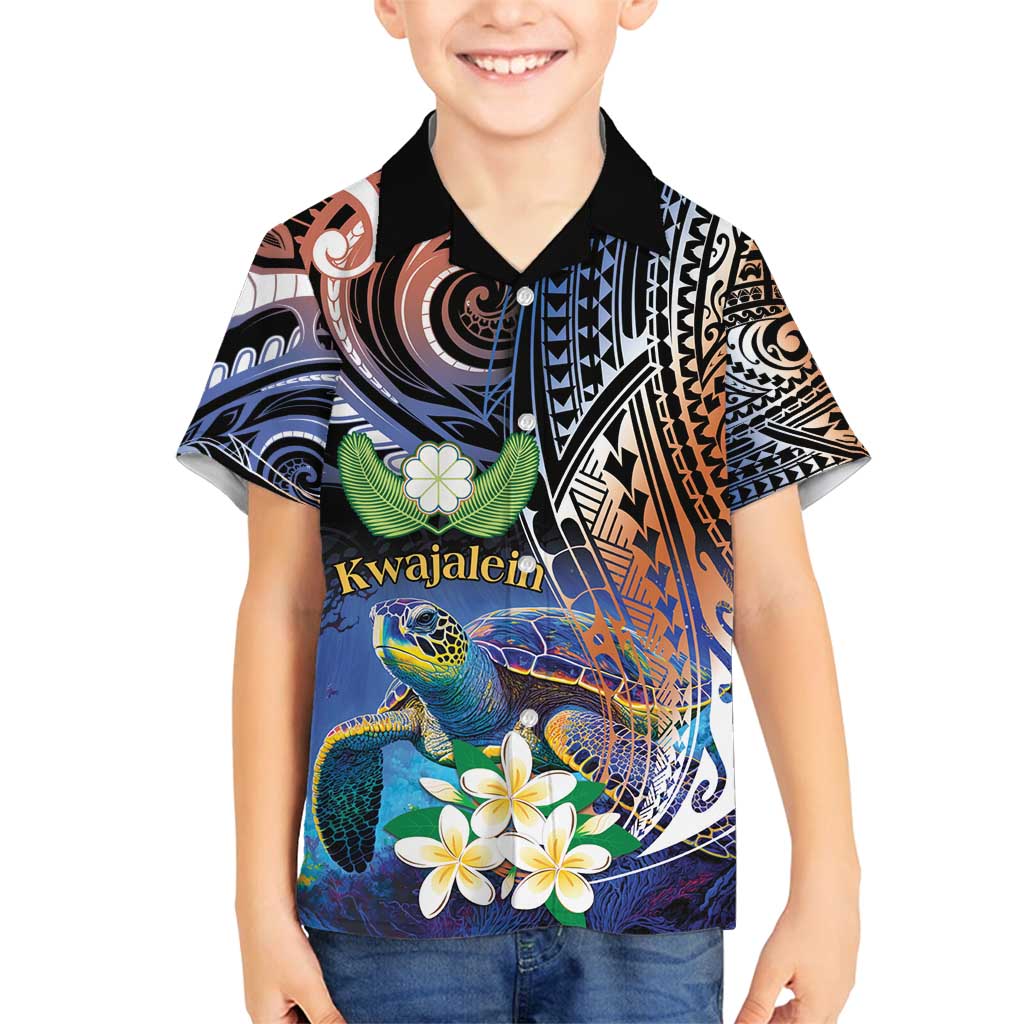 Marshall Islands Kwajalein Atoll Family Matching Puletasi and Hawaiian Shirt Plumeria Sea Turtle with Polynesian Tribal LT9 Son's Shirt Blue - Polynesian Pride