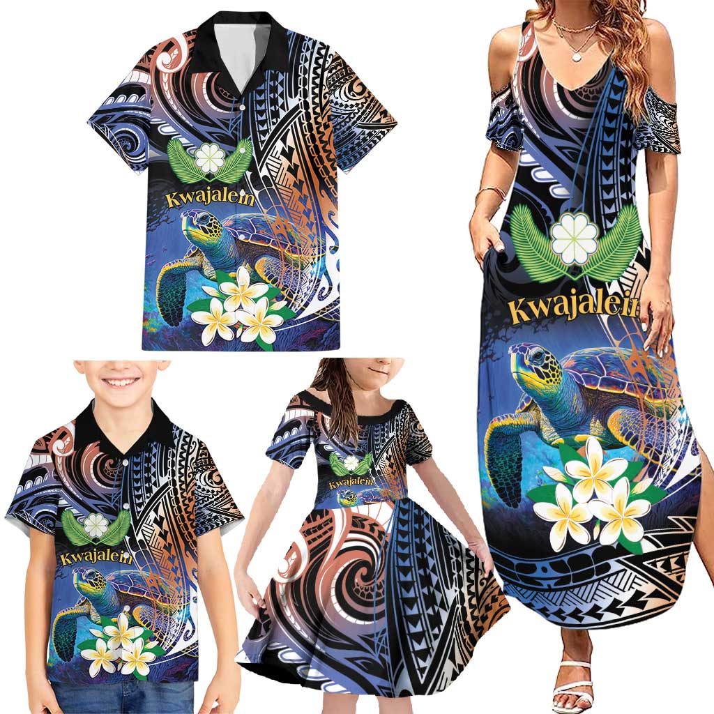 Marshall Islands Kwajalein Atoll Family Matching Summer Maxi Dress and Hawaiian Shirt Plumeria Sea Turtle with Polynesian Tribal LT9 - Polynesian Pride
