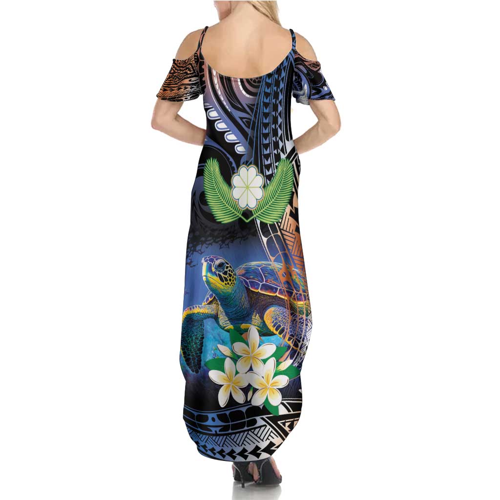 Marshall Islands Kwajalein Atoll Family Matching Summer Maxi Dress and Hawaiian Shirt Plumeria Sea Turtle with Polynesian Tribal LT9 - Polynesian Pride
