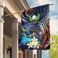 Marshall Islands Kwajalein Atoll Garden Flag Plumeria Sea Turtle with Polynesian Tribal LT9 House Flag Blue - Polynesian Pride