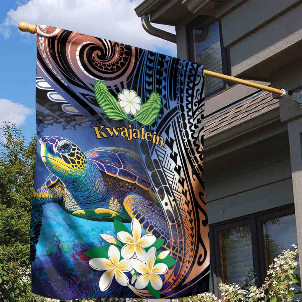 Marshall Islands Kwajalein Atoll Garden Flag Plumeria Sea Turtle with Polynesian Tribal LT9 - Polynesian Pride