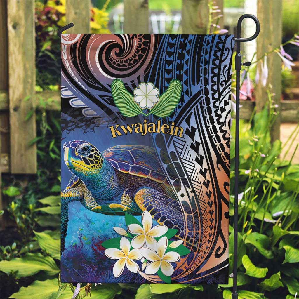 Marshall Islands Kwajalein Atoll Garden Flag Plumeria Sea Turtle with Polynesian Tribal LT9 Garden Flag Blue - Polynesian Pride