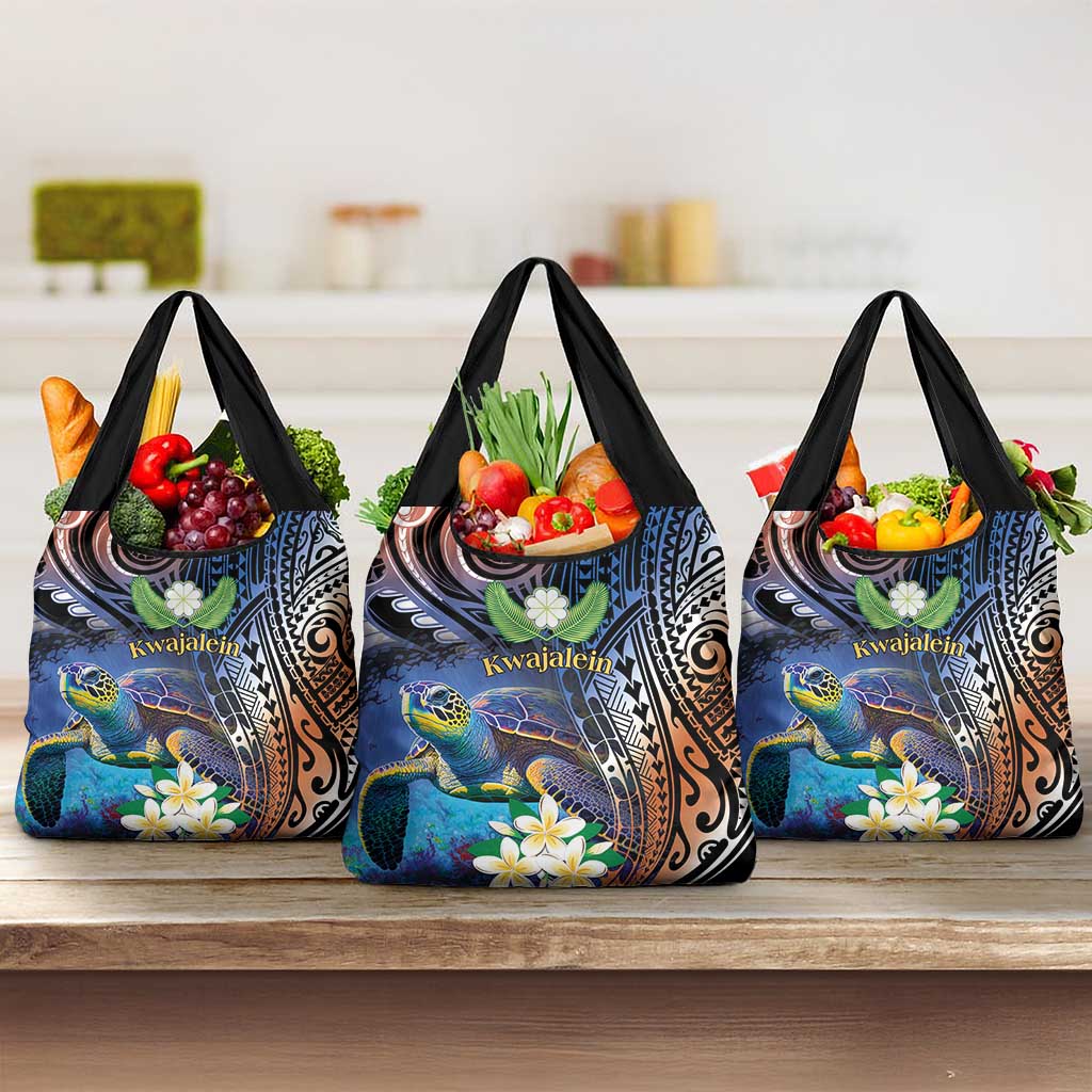 Marshall Islands Kwajalein Atoll Grocery Bag Plumeria Sea Turtle with Polynesian Tribal LT9 3-pack One Size Blue - Polynesian Pride