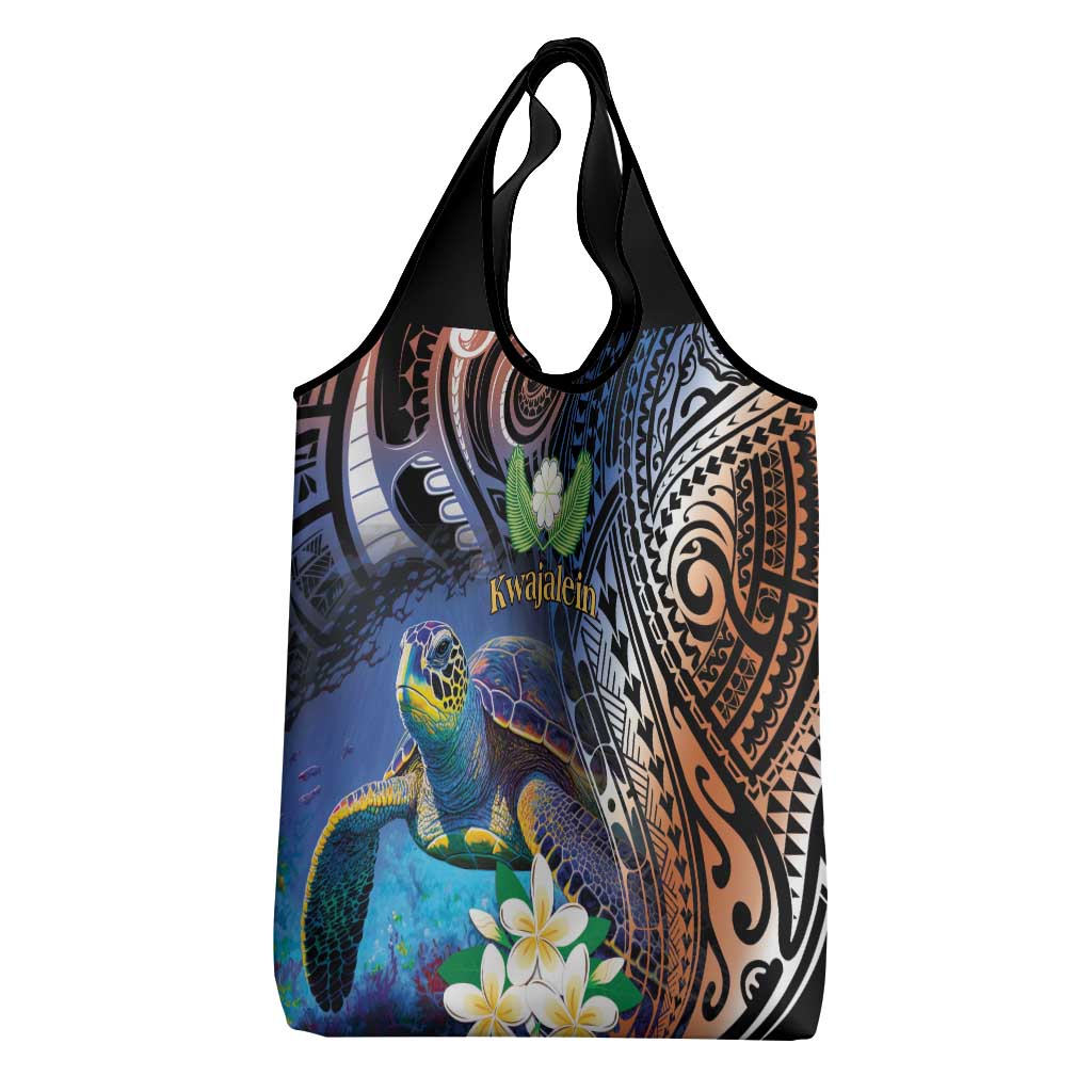 Marshall Islands Kwajalein Atoll Grocery Bag Plumeria Sea Turtle with Polynesian Tribal LT9 - Polynesian Pride