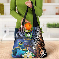 Marshall Islands Kwajalein Atoll Grocery Bag Plumeria Sea Turtle with Polynesian Tribal LT9 - Polynesian Pride