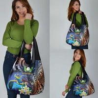 Marshall Islands Kwajalein Atoll Grocery Bag Plumeria Sea Turtle with Polynesian Tribal LT9 - Polynesian Pride