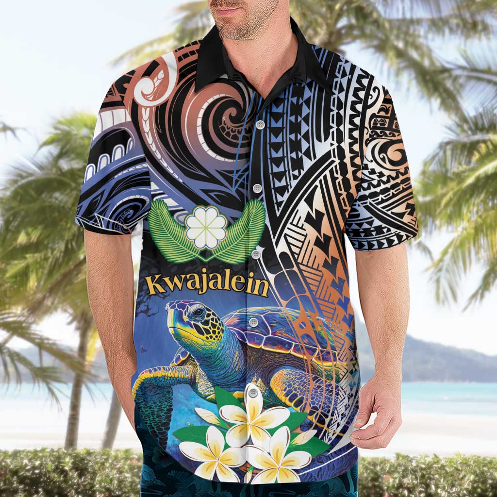 Marshall Islands Kwajalein Atoll Hawaiian Shirt Plumeria Sea Turtle with Polynesian Tribal LT9 - Polynesian Pride