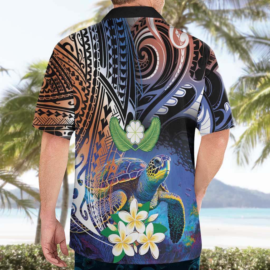 Marshall Islands Kwajalein Atoll Hawaiian Shirt Plumeria Sea Turtle with Polynesian Tribal LT9 - Polynesian Pride