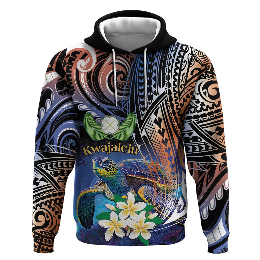 Marshall Islands Kwajalein Atoll Hoodie Plumeria Sea Turtle with Polynesian Tribal LT9 Pullover Hoodie Blue - Polynesian Pride