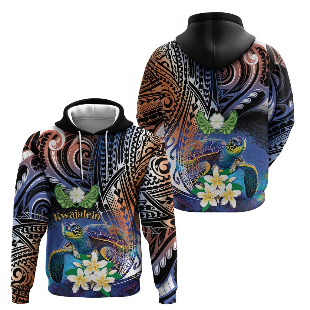 Marshall Islands Kwajalein Atoll Hoodie Plumeria Sea Turtle with Polynesian Tribal LT9 - Polynesian Pride