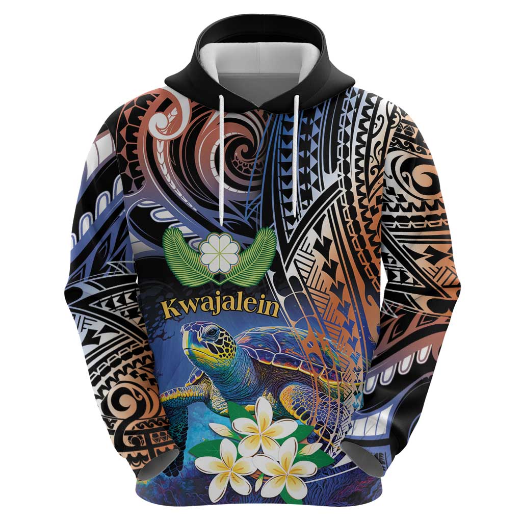Marshall Islands Kwajalein Atoll Hoodie Plumeria Sea Turtle with Polynesian Tribal LT9 - Polynesian Pride