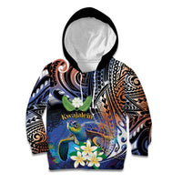 Marshall Islands Kwajalein Atoll Kid Hoodie Plumeria Sea Turtle with Polynesian Tribal LT9 Hoodie Blue - Polynesian Pride