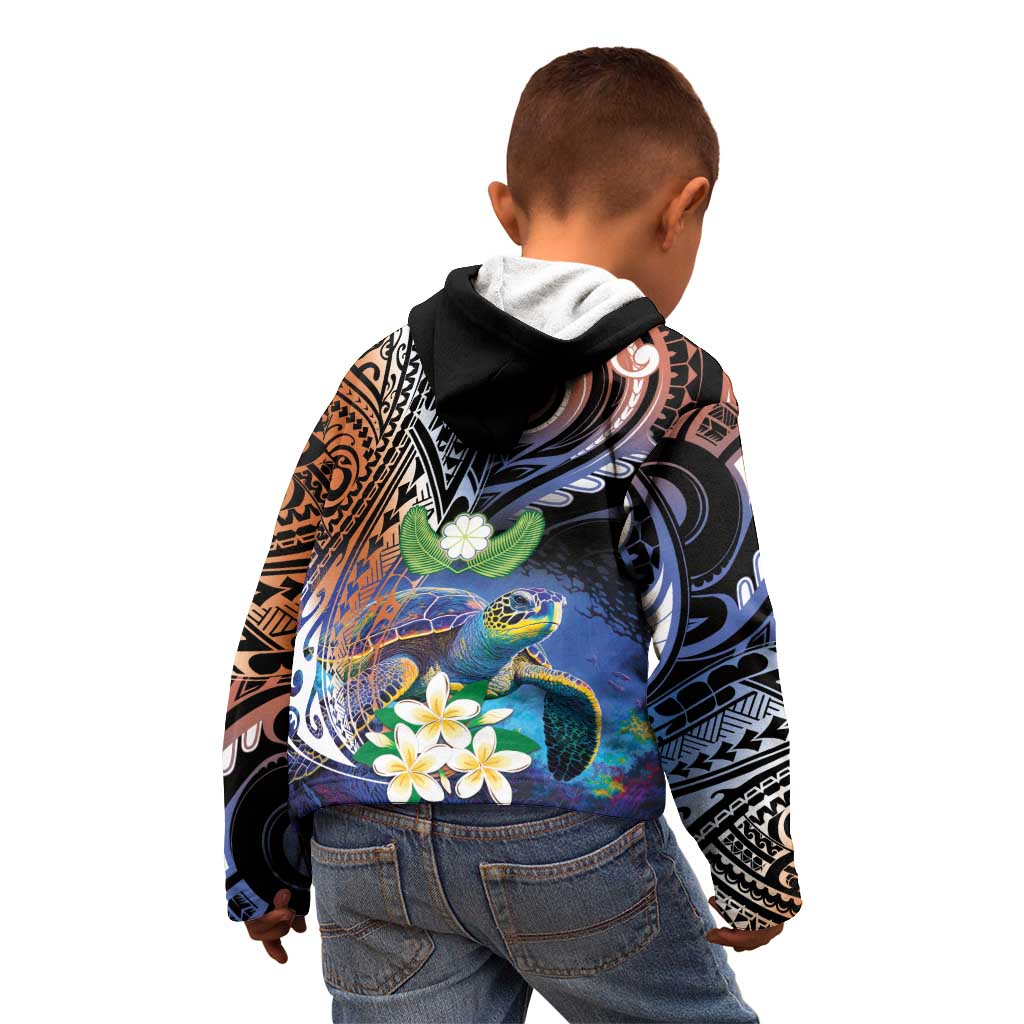 Marshall Islands Kwajalein Atoll Kid Hoodie Plumeria Sea Turtle with Polynesian Tribal LT9 - Polynesian Pride