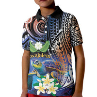 Marshall Islands Kwajalein Atoll Kid Polo Shirt Plumeria Sea Turtle with Polynesian Tribal LT9 Kid Blue - Polynesian Pride