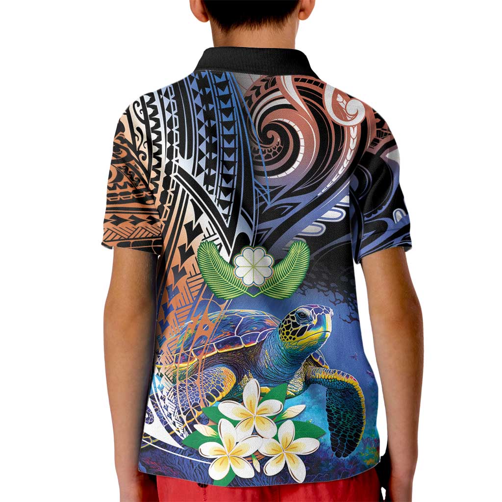 Marshall Islands Kwajalein Atoll Kid Polo Shirt Plumeria Sea Turtle with Polynesian Tribal LT9 - Polynesian Pride