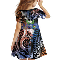 Marshall Islands Kwajalein Atoll Kid Short Sleeve Dress Plumeria Sea Turtle with Polynesian Tribal LT9 - Polynesian Pride
