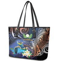 Marshall Islands Kwajalein Atoll Leather Tote Bag Plumeria Sea Turtle with Polynesian Tribal LT9 - Polynesian Pride