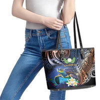 Marshall Islands Kwajalein Atoll Leather Tote Bag Plumeria Sea Turtle with Polynesian Tribal LT9 - Polynesian Pride