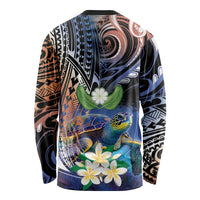 Marshall Islands Kwajalein Atoll Long Sleeve Shirt Plumeria Sea Turtle with Polynesian Tribal LT9 - Polynesian Pride