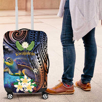 Marshall Islands Kwajalein Atoll Luggage Cover Plumeria Sea Turtle with Polynesian Tribal LT9 Blue - Polynesian Pride