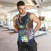 Marshall Islands Kwajalein Atoll Men Tank Top Plumeria Sea Turtle with Polynesian Tribal LT9 Blue - Polynesian Pride
