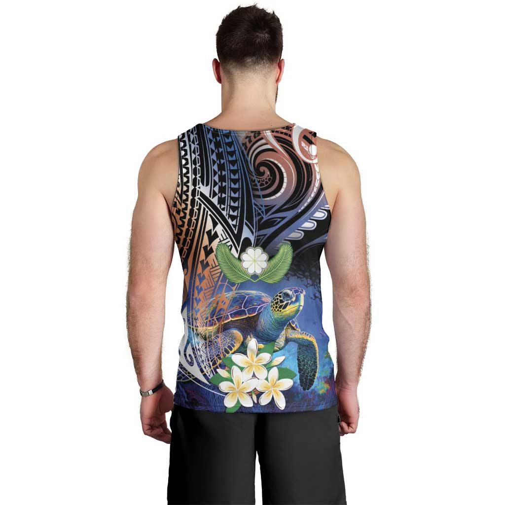 Marshall Islands Kwajalein Atoll Men Tank Top Plumeria Sea Turtle with Polynesian Tribal LT9 - Polynesian Pride