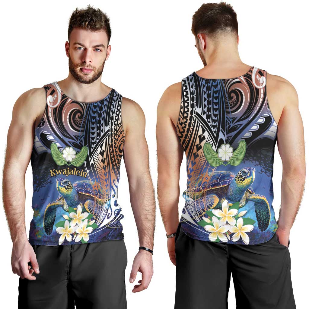 Marshall Islands Kwajalein Atoll Men Tank Top Plumeria Sea Turtle with Polynesian Tribal LT9 - Polynesian Pride