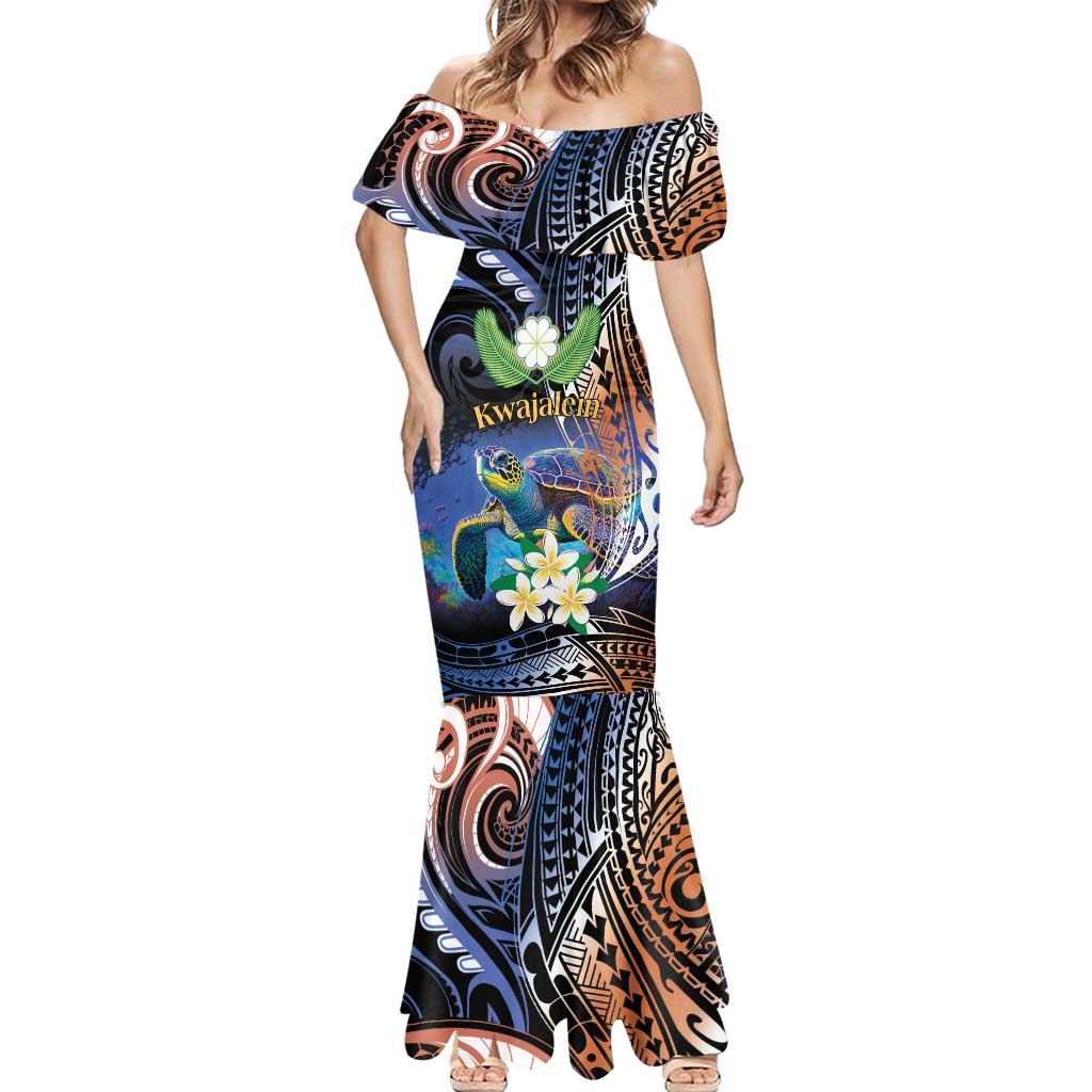 Marshall Islands Kwajalein Atoll Mermaid Dress Plumeria Sea Turtle with Polynesian Tribal LT9 - Polynesian Pride
