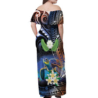 Marshall Islands Kwajalein Atoll Off Shoulder Maxi Dress Plumeria Sea Turtle with Polynesian Tribal LT9 - Polynesian Pride