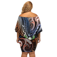 Marshall Islands Kwajalein Atoll Off Shoulder Short Dress Plumeria Sea Turtle with Polynesian Tribal LT9 - Polynesian Pride