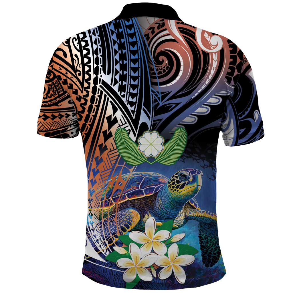 Marshall Islands Kwajalein Atoll Polo Shirt Plumeria Sea Turtle with Polynesian Tribal LT9 - Polynesian Pride
