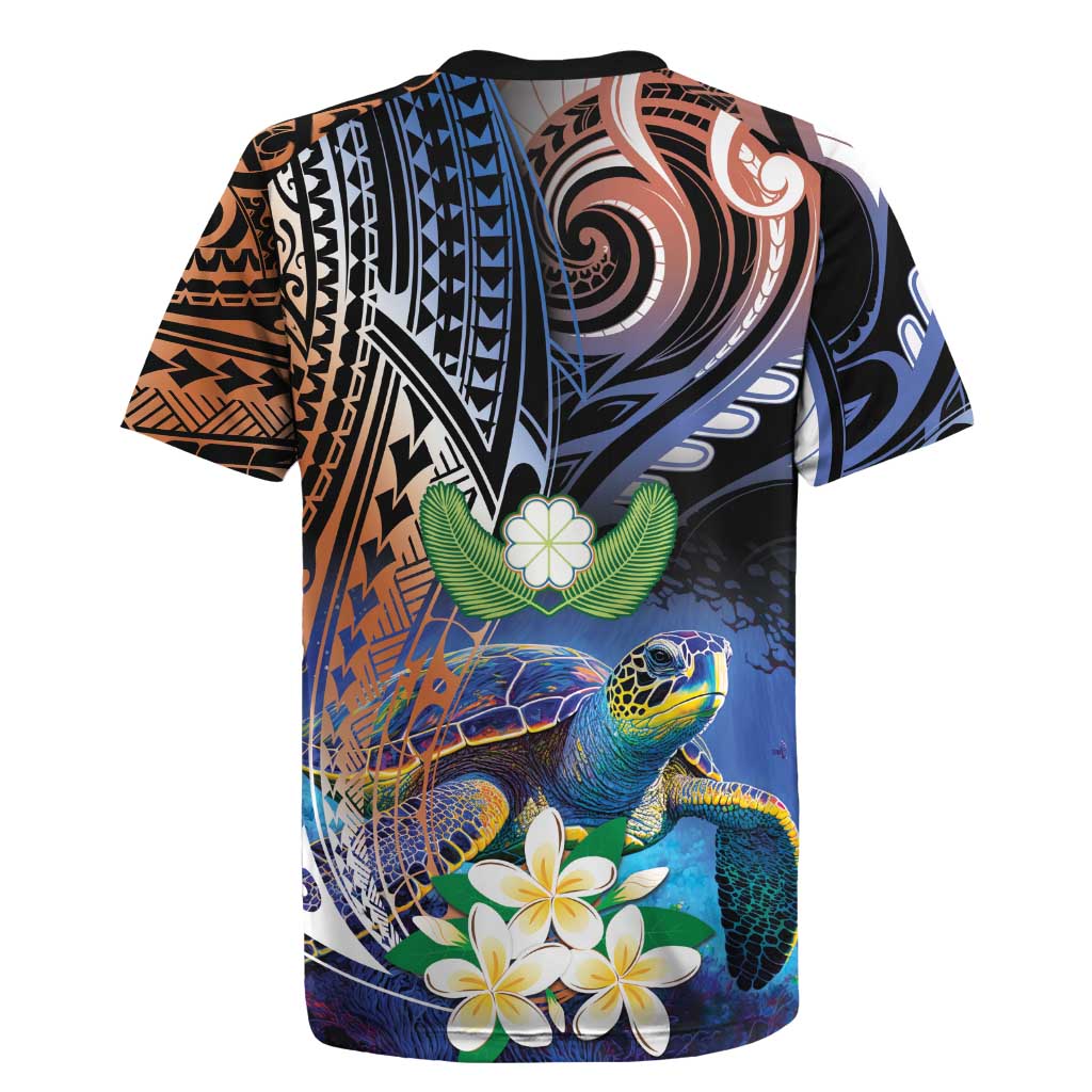 Marshall Islands Kwajalein Atoll Rugby Jersey Plumeria Sea Turtle with Polynesian Tribal LT9 - Polynesian Pride