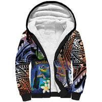 Marshall Islands Kwajalein Atoll Sherpa Hoodie Plumeria Sea Turtle with Polynesian Tribal LT9 Unisex Blue - Polynesian Pride