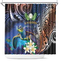 Marshall Islands Kwajalein Atoll Shower Curtain Plumeria Sea Turtle with Polynesian Tribal LT9 Blue - Polynesian Pride