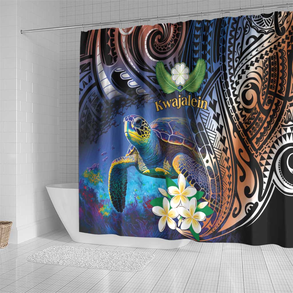 Marshall Islands Kwajalein Atoll Shower Curtain Plumeria Sea Turtle with Polynesian Tribal LT9 - Polynesian Pride